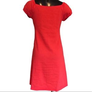 ❤Theory red linen portrait neckline with cap sleeves dress 2